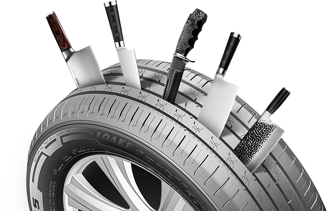 轮胎防扎性能展示 - 多把刀刺入轮胎